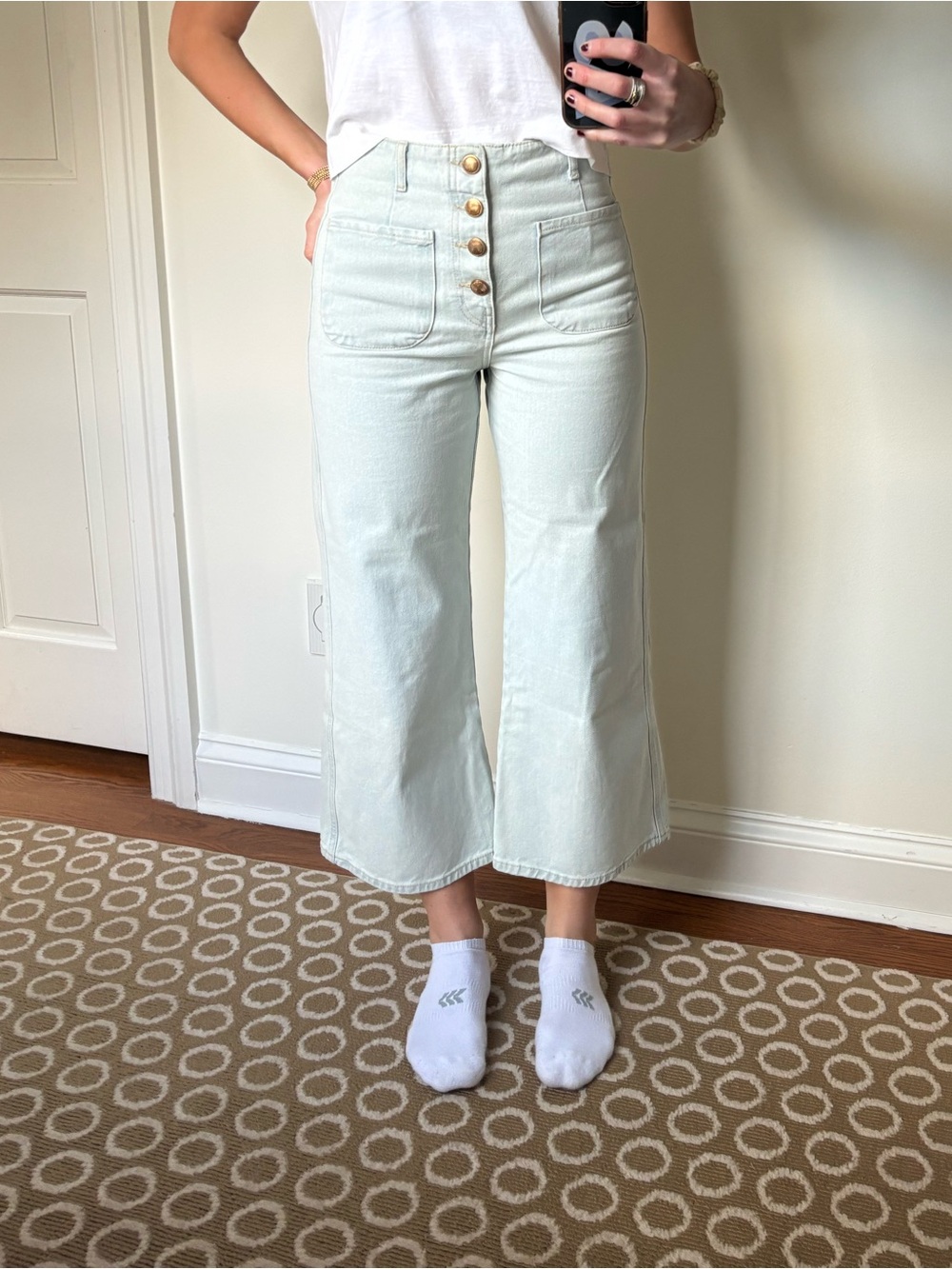 Zara Light High-Rise Jeans with Gold Buttons